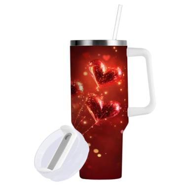 Imagem de ATTX Copo de fogos de artifício dos namorados de 1,134 g com alça - Caneca de viagem de aço inoxidável isolada a vácuo, xícara de café à prova de vazamento com canudo #533
