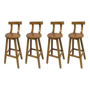 Imagem de Kit 4 Bancos Altos Bistrô de Madeira com Encosto Girafa Ideal para Bar