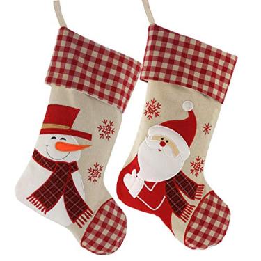 Imagem de Wewill Conjunto de 2 meias clássicas de Natal, boneco de neve, decoração de Natal, lembrancinha de festa para a família, 43 cm (estilo 2)