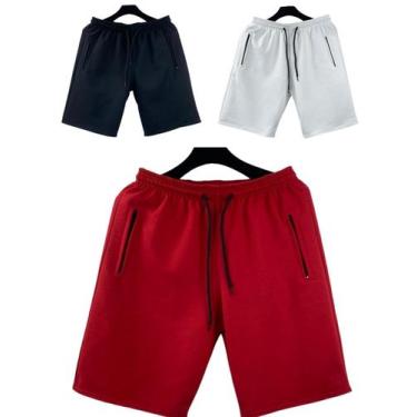 Imagem de kit 3 bermudas moletom masculino adulto bolsos lateral com ziper - f.g