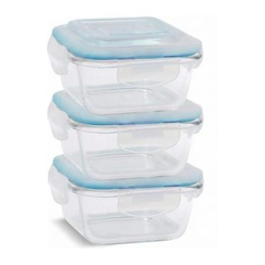 Imagem de Kit 3 Potes de Vidro Herméticos com Trava, 320ml, para Marmita e Alimentos