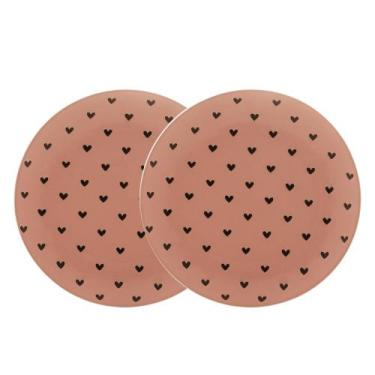 Imagem de Jogo 2 Pratos de Sobremesa em Cerâmica Coração Rosa Wolff 19,5cm