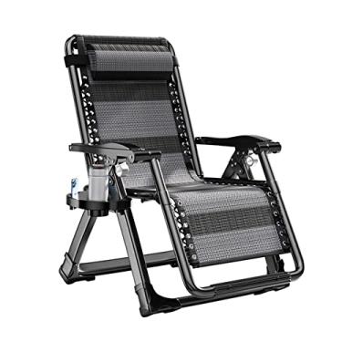 Imagem de ONDHGFBGB Cadeiras dobráveis para pátio com moldura de aço para jardim com almofada e suporte de copos, cadeiras reclináveis ajustáveis para deck, pátio, praia, quintal
