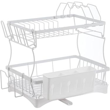 Imagem de 5sssallefaa Escorredor de louça, escorredor de pratos portátil, prateleiras de armazenamento para balcão de cozinha, suporte de talheres para pratos, colheres e garfos,