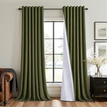 Imagem de Cortinas blackout de 243,8 cm de comprimento, verde-oliva, elegante, luxuosa, 100% bloqueador de luz, isolamento térmico, cortinas de privacidade para sala de estar, quarto, trilhos de cortina de
