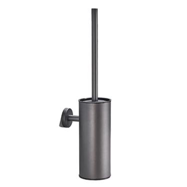 Imagem de Escova de vaso sanitário cinza escova de vaso sanitário montada na parede de aço inoxidável suporte de escova de limpeza de vaso sanitário doméstico escova de vaso sanitário e suporte (cor: em pé