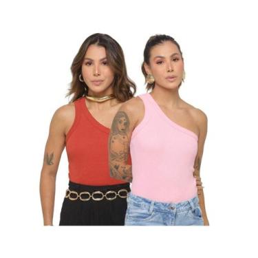 Imagem de KIT 2 Unidades Blusa Nula Manga Feminina Um Ombro Camiseta Regata Bási