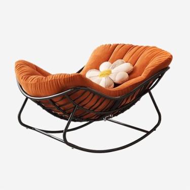 Imagem de AkosOL Cadeira de balanço para pátio, cadeira de rock confortável para ambientes internos e externos com almofada grossa, ar moderno para varanda, jardim, gramado, sala de estar, laranja