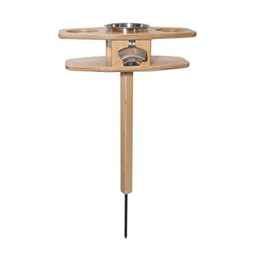 Imagem de 5sssallefaa Rack de vinho de madeira maciça ao ar livre, suporte de garrafas de copo de vinho de madeira para jardim, abridor de cerveja, mesa de praia dobrável, lanche, grelhar, gramado, piquenique