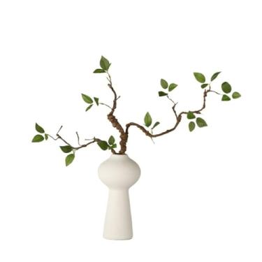 Imagem de KEG801302 Decoração de sala de estar de flores falsas simulação de botões verdes arranjo de folhas e ramos falsos decoração de vaso de cerâmica