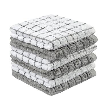 Imagem de Panos de prato de algodão premium Bumble 30,5 cm x 30,5 cm | Design cinza | 405 GSM | Toalhas de prato altamente absorventes e macias | Conjunto de toalhas de cozinha de algodão fiado 100% natural