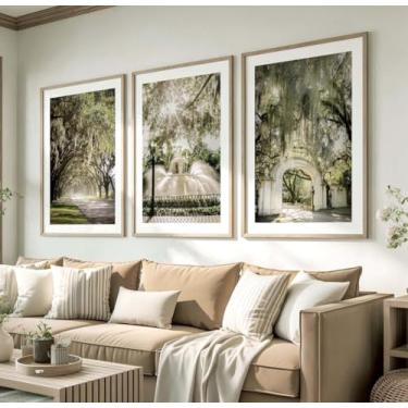 Imagem de Sav-annah Ge-orgia Pintura em tela 3 peças Live Oak Tree Moss Prints Poster For-syth Park Tree Prints Imagens de arte de parede para sala de estar quarto casa decoração de fazenda