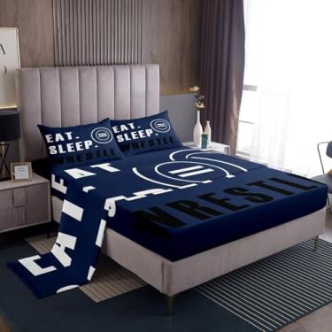 Imagem de Feelyou Jogo de lençol casal com tema esportivo de luta livre, 4 peças, para meninos e meninas, adolescentes, lençol com elástico alto, para meninos e meninas e adolescentes