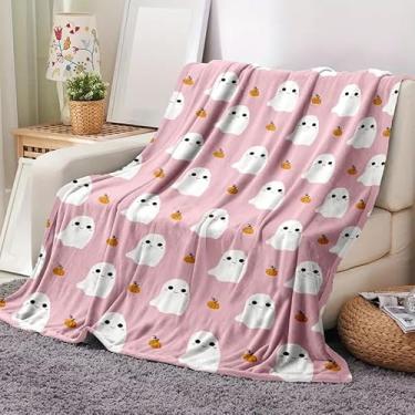 Imagem de Cobertor de flanela fantasma fantasma rosa fantasma abóbora super macio e leve cobertores de ar condicionado para dia das bruxas sofá cama decoração de sala de estar todas as estações
