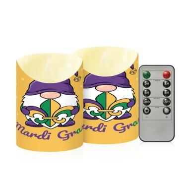 Imagem de Wassud Pacote com 2 velas de gnomo carnaval sem chama com controle remoto, velas realistas cintilantes com temporizador, velas decorativas para Natal, casamento, festa, decoração de casa pequena
