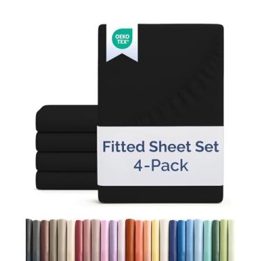 Imagem de Lençol Queen Size com elástico – Pacote com 4 lençóis de solteiro – serve em colchões de até 40,6 cm de profundidade – extra macio, respirável e refrescante – qualidade hoteleira, sem desbotamento