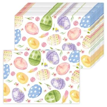 Imagem de Jogo americano de papel floral de ovos de aquarela descartáveis, pacote com 50, jogo americano de Páscoa, 40,6 x 28,8 cm, primavera, sazonal, para decoração de casa, cozinha, mesa de jantar, festa