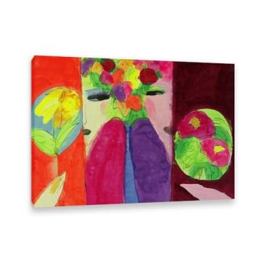 Imagem de SDYJ6GSW Walasse Ting Impressão de arte em tela rosa gêmeo roxo gêmeo famoso floral figura feminina reprodução de pintura colorida grande decoração de parede para quarto 110x80 cm (109.2x78.7 cm