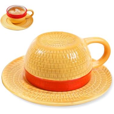 Imagem de parknshop Anime One Piece Xícara de Café, Canecas de Chapéu de Palha, Cerâmica Chá Leite Xícara de Café Escritório Presentes para de Natal ou Enfeites de Lembrança Copos Copos
