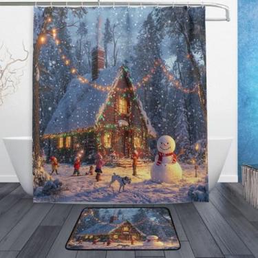 Imagem de xigua Conjunto de tapetes de cortina de banho feliz ano novo 2 peças, conjunto temático de banheiro (152 x 182 cm) com cortina de chuveiro e tapete antiderrapante -12 ganchos241