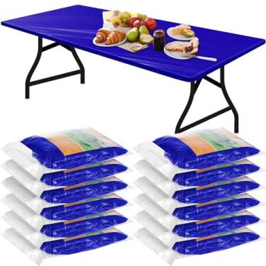 Imagem de Boao 12 peças de toalhas de mesa de plástico descartáveis para festas de piquenique com capa de mesa elástica retangular à prova d'água para ambientes internos, externos, piquenique (1,8 m, 182 x 76