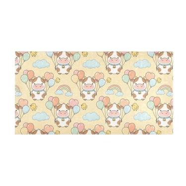 Imagem de Burbuja Tapete de corredor de vacas fofas de pelúcia antiderrapante tapete de cozinha suporte de borracha para corredor, quarto, sala de estar, decoração de entrada, lavável na máquina, 51 x 99 cm