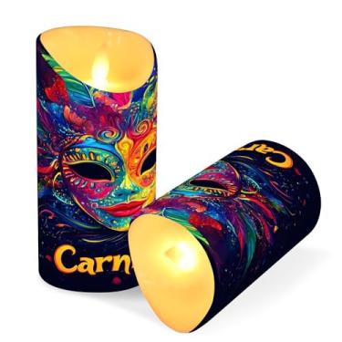 Imagem de SEHANY Máscara de carnaval velas sem chama com controle remoto e temporizador, 2 peças de velas de pilar de LED cintilantes operadas por bateria para decoração de festa de casamento, dia dos namorados