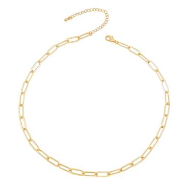 Imagem de MAIKERDER Colar de corrente com clipe de papel, colar de clipe de papel feminino, banhado a ouro 14K, grosso, clipe de papel para mulheres, 40,6 cm
