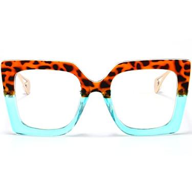 Imagem de AIEYEZO Óculos De Grau Grandes Com Proteção Contra Luz Azul Para Mulheres, Antifadiga E Computador, Evitar Dor Cabeça (Leopardo Azul)