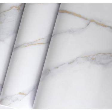 Imagem de BAYYA Papel de contato de mármore branco para bancada de cozinha, papel de parede de granito, descasque e cole papel de parede para bancada, revestimento de vinil fosco à prova d'água autoadesivo para