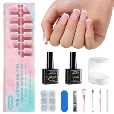 Imagem de Misssix Pregos de ponta francesa, 160 peças de unhas de gel francês, quadrados curtos, unhas postiças de gel macio, rosa e branco, kit inicial X-BASIC Tips para arte em unhas, faça você mesmo, 16