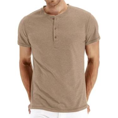 Imagem de Camiseta Masculina Slim Fit De Algodão Com Gola Henley, Design Moderno