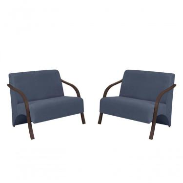 Imagem de Kit 2 Poltronas Namoradeira Suede Madeira Azul Bic