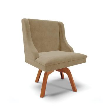 Imagem de Cadeira Suede Marrom Rato Giratória De Madeira