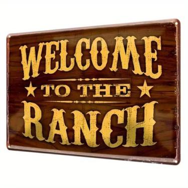 Imagem de Placa De Ferro Vintage 'Bem-vindo Ao Rancho' 30x20cm, Engraçada Para D