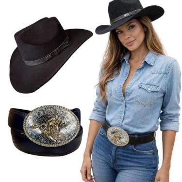 Imagem de Kit Chapéu e Cinto Fivela Country Feminino Cavalo Boiadeira - - Su, Pr