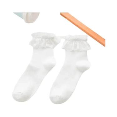 Imagem de Meias De Algodão Com Renda Kawaii Para Mulheres, Brancas E Pretas, Est