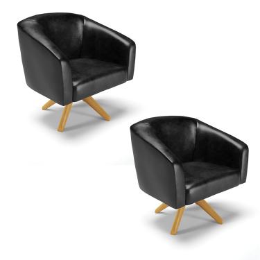 Imagem de Poltrona Decorativa Giratória MA30 Kit 2 Stella Sintético PU Preto D03 - D'Rossi