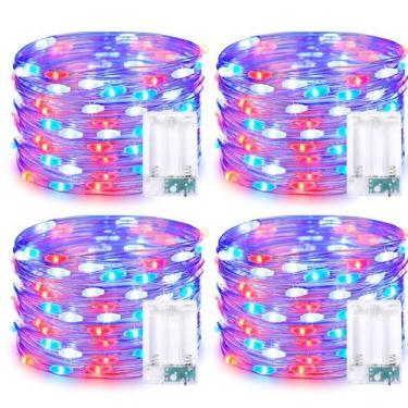 Imagem de Pacote com 4 baterias Fairy Lights JMEXSUSS 50LED vermelho branco azul