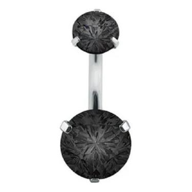 Imagem de Piercing Umbigo Prata 2 Pedras Aço Cirurgico Zircônia Preto - De Castr