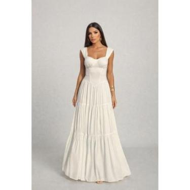 Imagem de Vestido Longo D Bell Outlet Fashion Viscolinho Branco-Feminino
