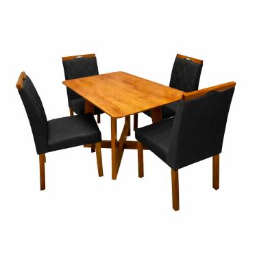 Imagem de Mesa de Jantar Dubai Flex 120x80cm Sem Vidro e 4 Cadeiras California em Veludo Estofadas Cel Móveis Cor Cinamomo Off White com Tecido Preto