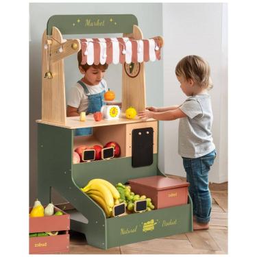 Imagem de Mercado Educativo de Brinquedo ROBUD com Luzes, Supermercado para Crianças, Feira Interativa de Madeira, Presente para Meninos e Meninas