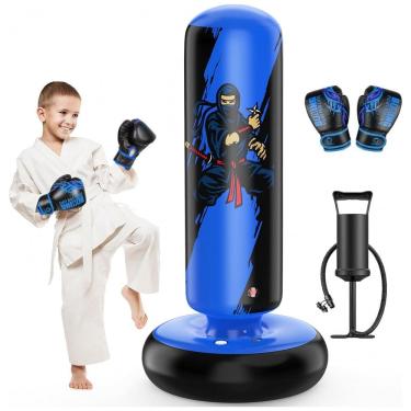 Imagem de QPAU Bolsa de Pancadas Inflável para Crianças 168 cm com Luvas de Boxe - Azul, Ideal pa...
