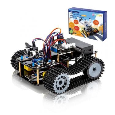 Imagem de Kit STEM robô tanque ACEBOTT QD034 ESP32 com esteiras rodas mecanum sensores ultrassônicos controle por app e IR compatível Arduino