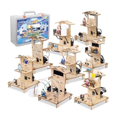 Imagem de Kit casa inteligente ESP32 8 em 1 ACEBOTT QE035 com 8 controladoras em madeira 3D para projetos STEM de automação