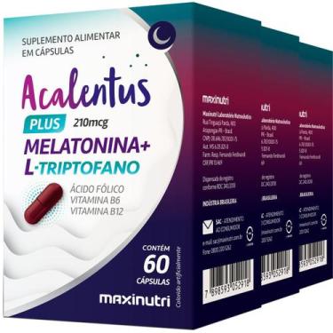 Imagem de Kit 3 Acalentus Plus Sono L Triptofano Ácido Fólico com Vitaminas B6 e