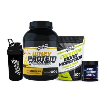 Imagem de Kit Treino Noturno Whey Protein 900g + Creatina 500g + Pré-Treino 300g