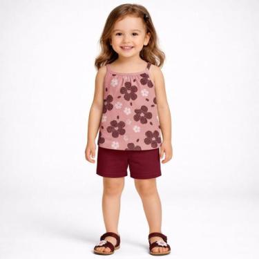 Imagem de Conjunto Kyly Infantil Menina Blusa Estampada e Shorts Liso Verão Moda