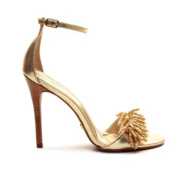 Imagem de Sandália Couro Ouro Light Salto Alto Cecconello 2858001-2, Ouro light,
